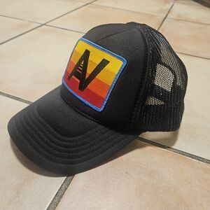 Aviator Nation AN black logo rainbow 4 stripe trucker hat cap